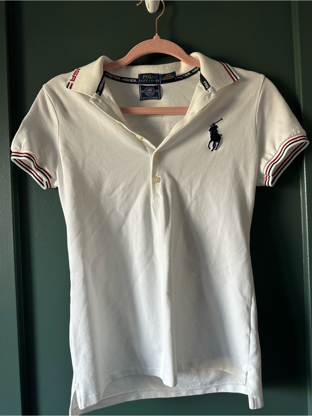 Ralph Lauren White Polo with Navy Trim and Olympic Patch - Picture 1 of 3